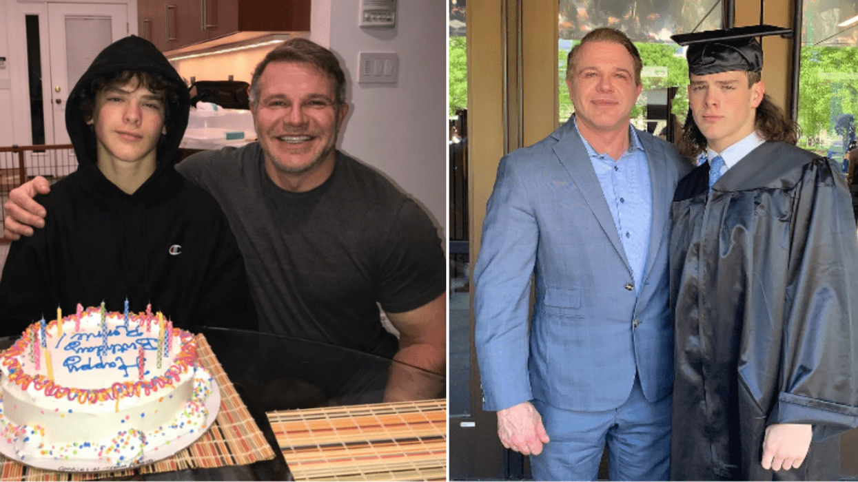 A doctor and the son he adopted celebrating a birthday and a graduation.