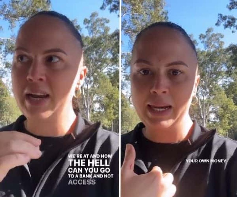 A frame from Taryn Compton\u2019s TikTok, where she talks about transferring all her money to a different bank.