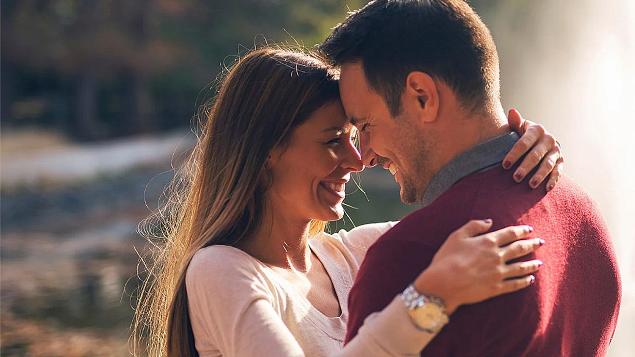 A happy couple, embracing