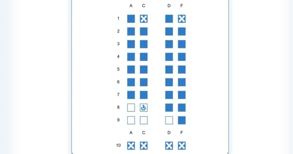 A layout of the plane seats