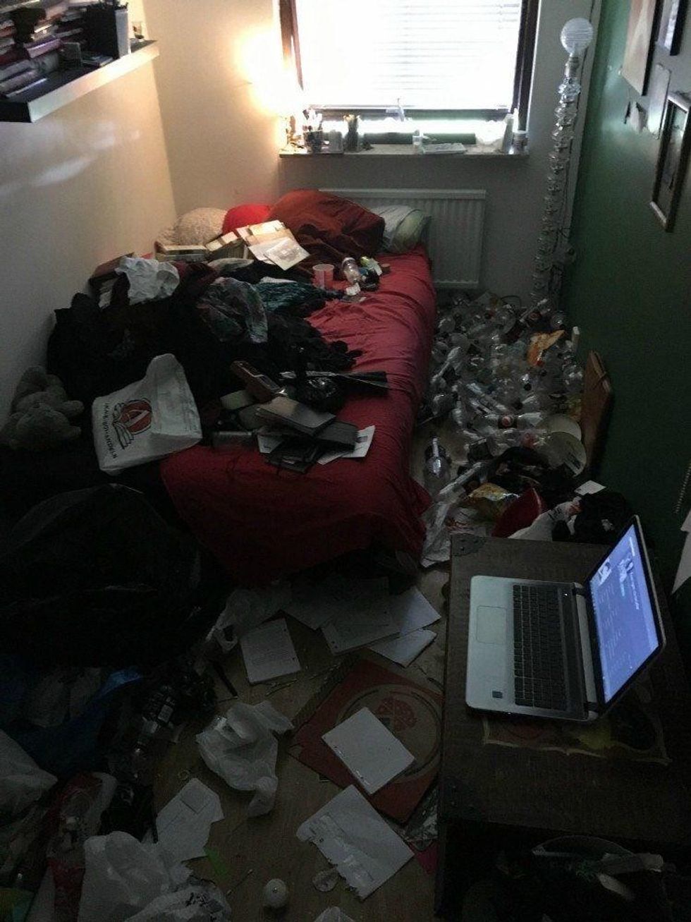 A messy room.