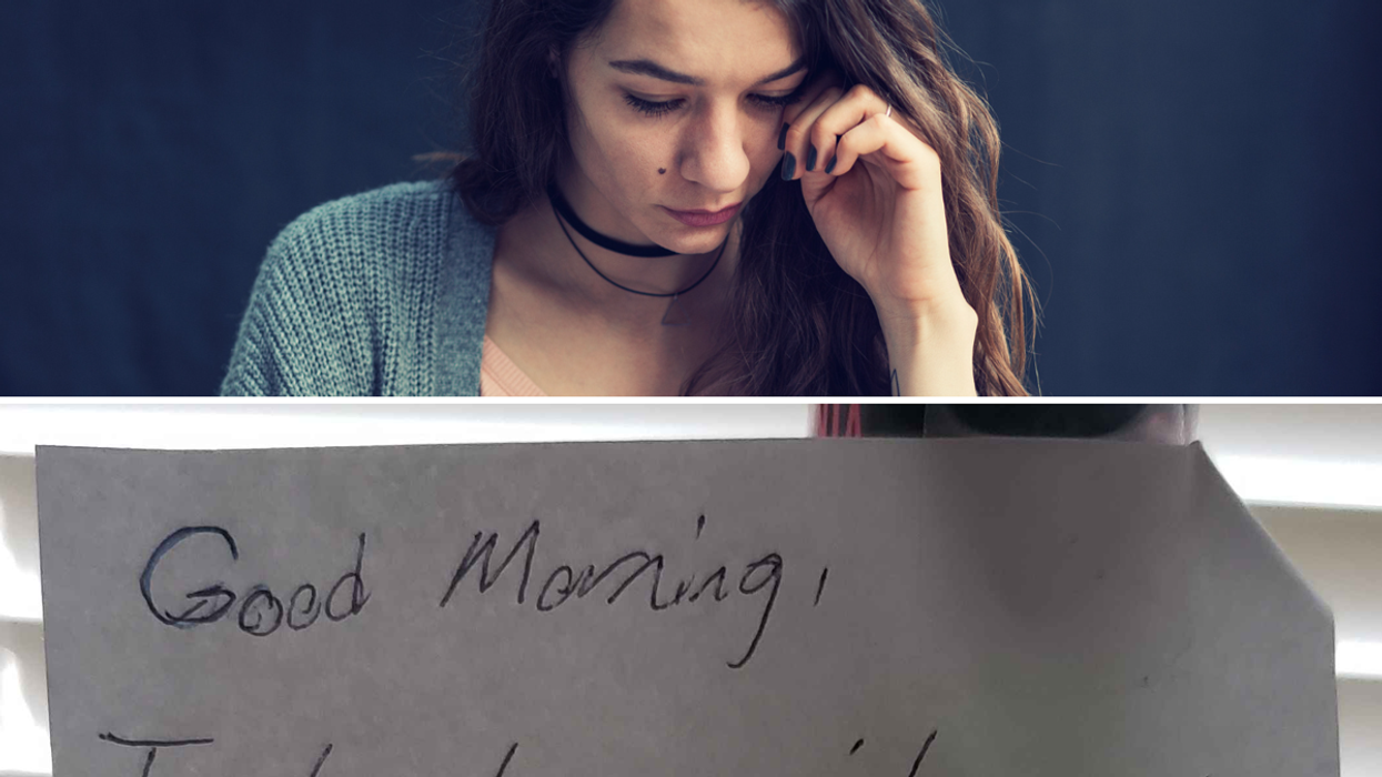 A woman reads the letter sent by her neighbor.