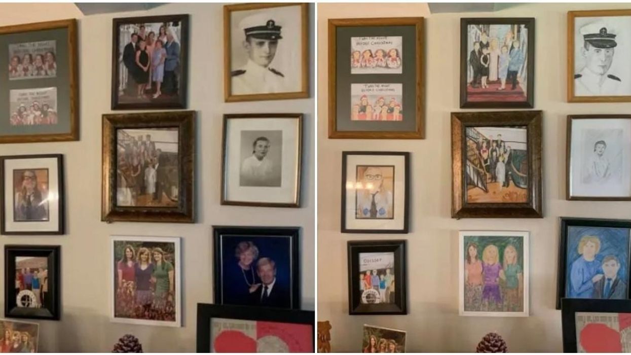 Woman gradually replaced parents' photos with crayon drawings and it took them 11 days to notice