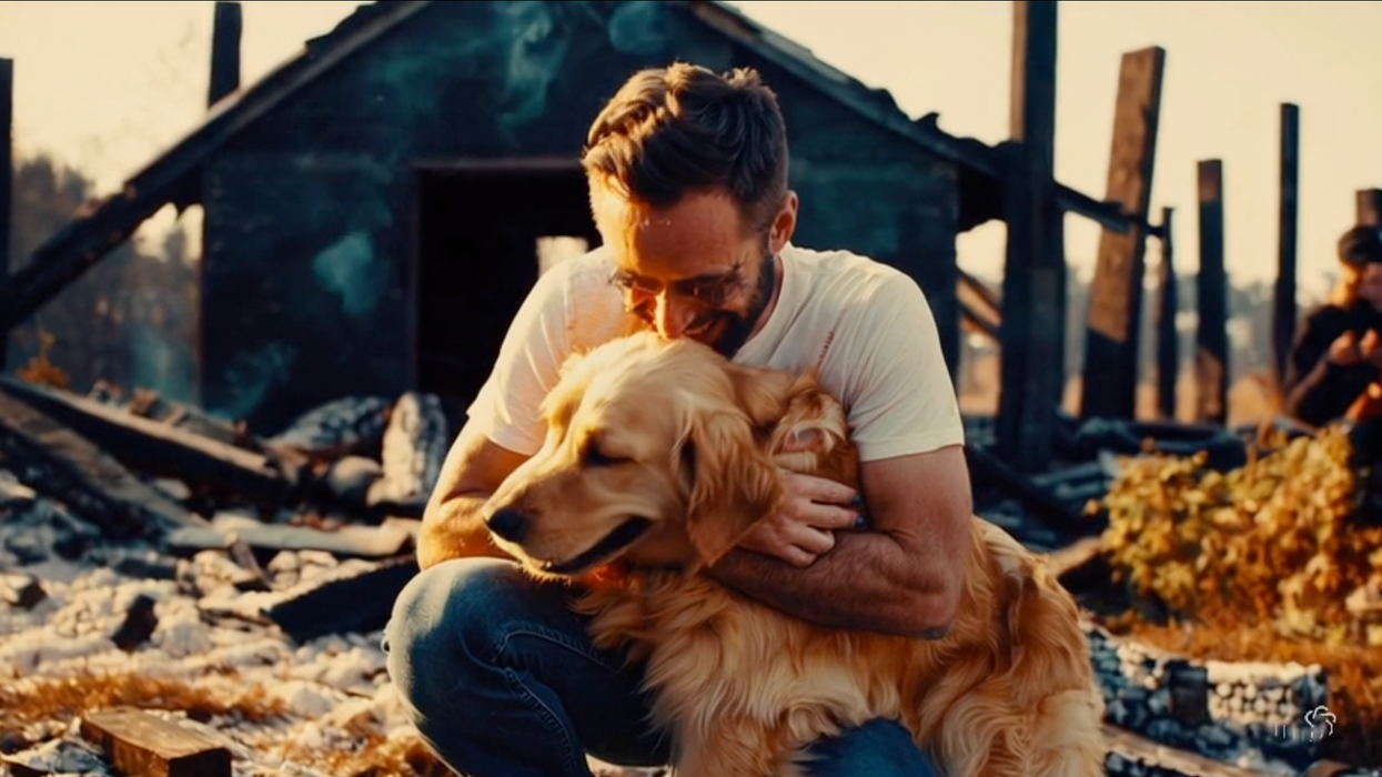Man reunited with beloved dog after losing home in wildfire