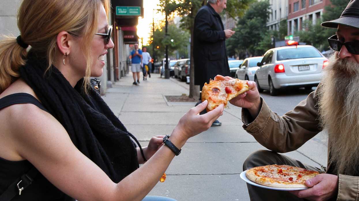 She offered a homeless man some pizza—he was actually a Hollywood star in disguise