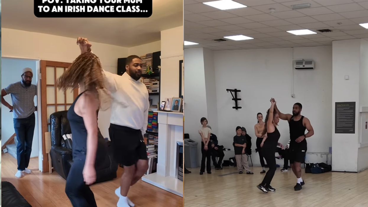 man and woman dancing at home and in a class