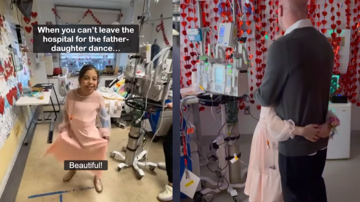 screenshots of a little girl in the hospital; little girl dancing with her father