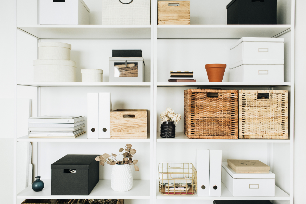 Shelves filled with various items