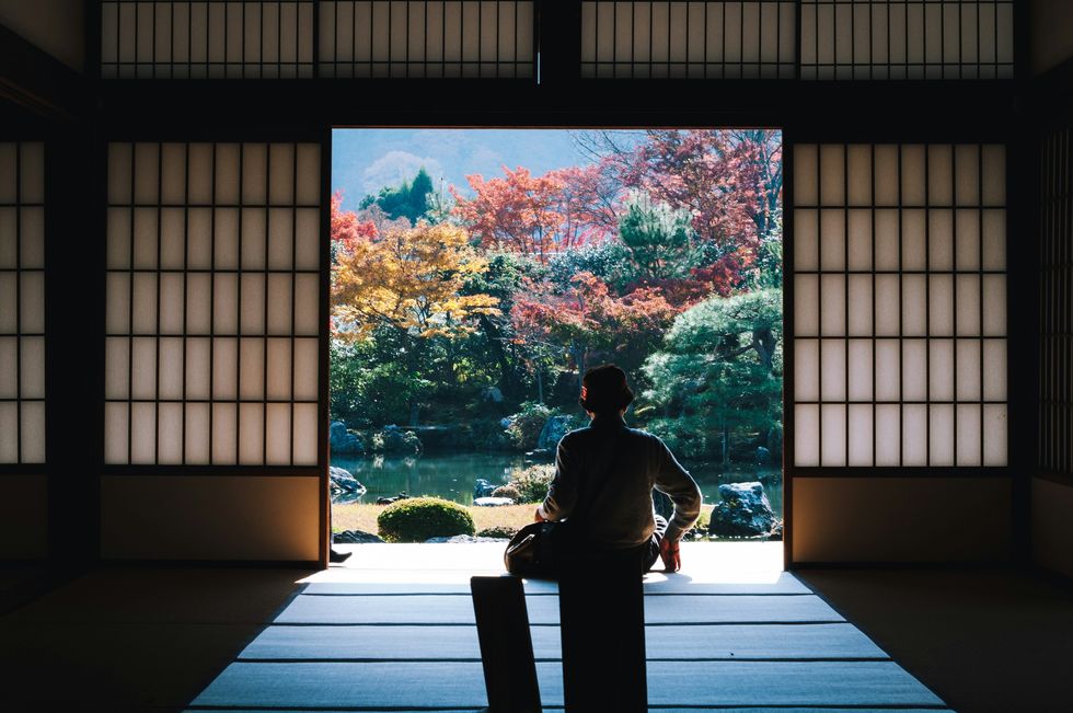 silhouette of man looking outside