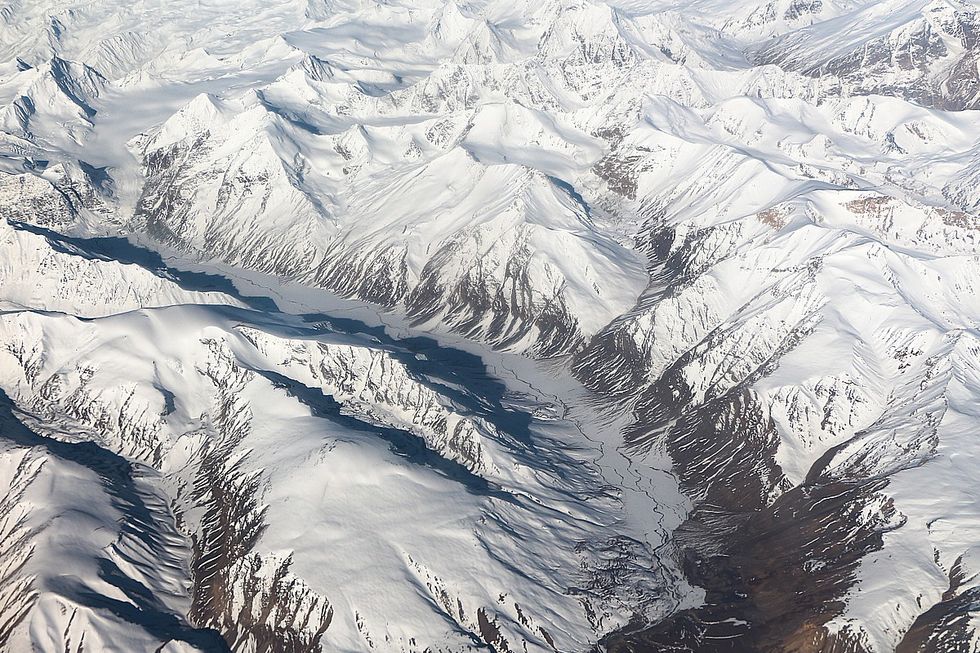The Himalayas as seen from the sky.